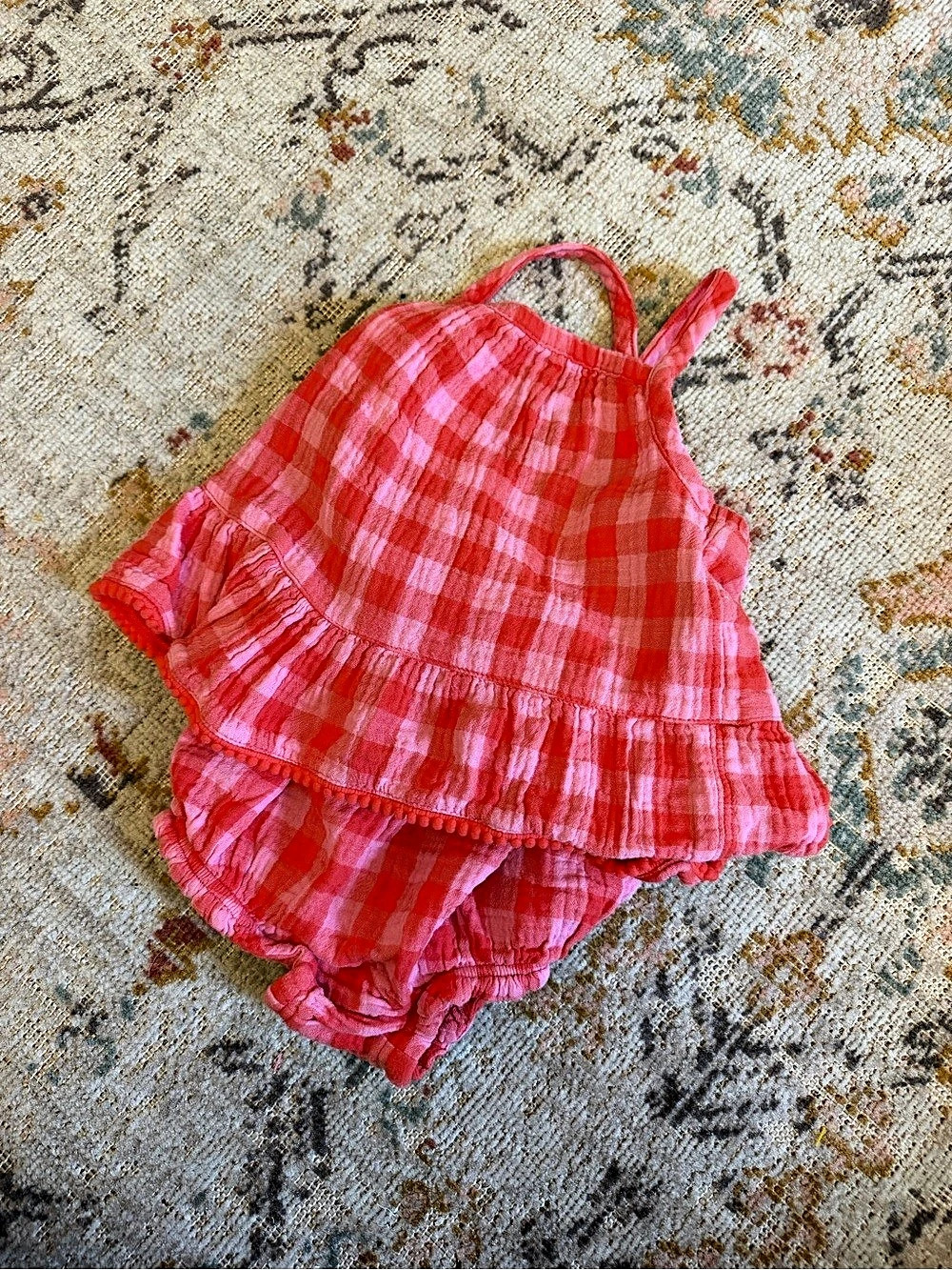 Pink & Red Gingham Ruffle Dress Like New